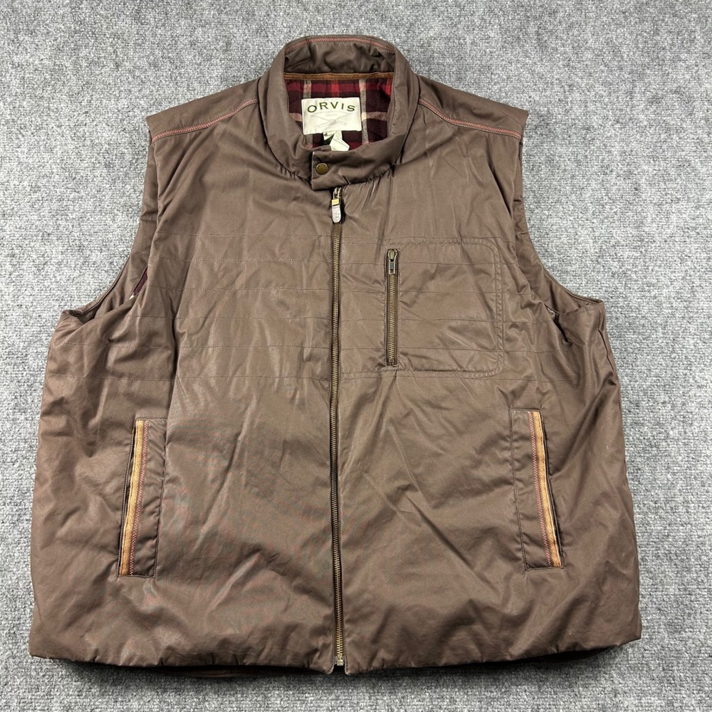 Orvis Vest‎ Mens XXL Brown OR2P28 Plaid Lined Full Zip Outdoor Insulated Quilted